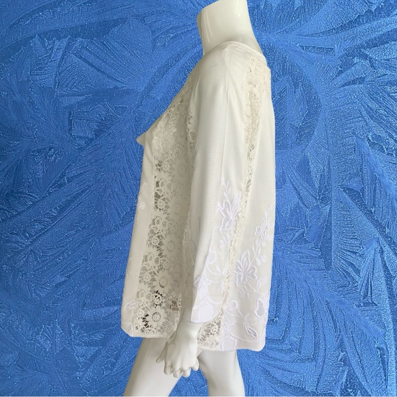 SOFT SURROUNDINGS WHITE COTTON LACE EMBROIDERED TASSEL TIE TOP. WOMEN’S SIZE XS - Picture 3 of 11